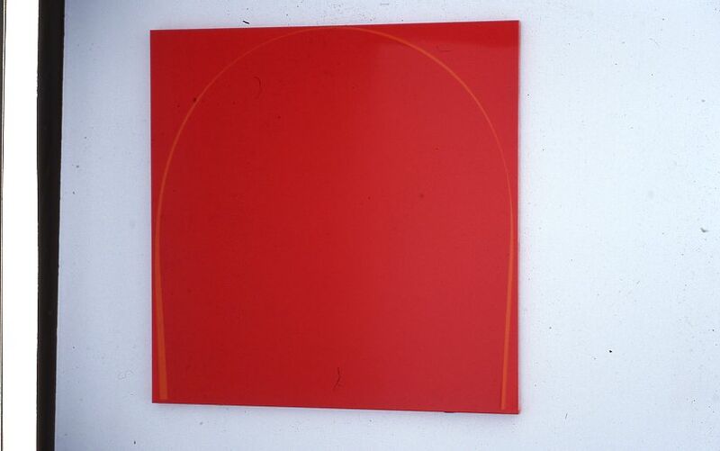 A red square painting by Ian Davenport.
