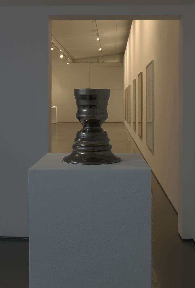 A smooth, black clay vase from Alex Frost's exhibition.