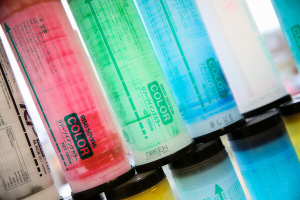 Empty riso printing ink drums