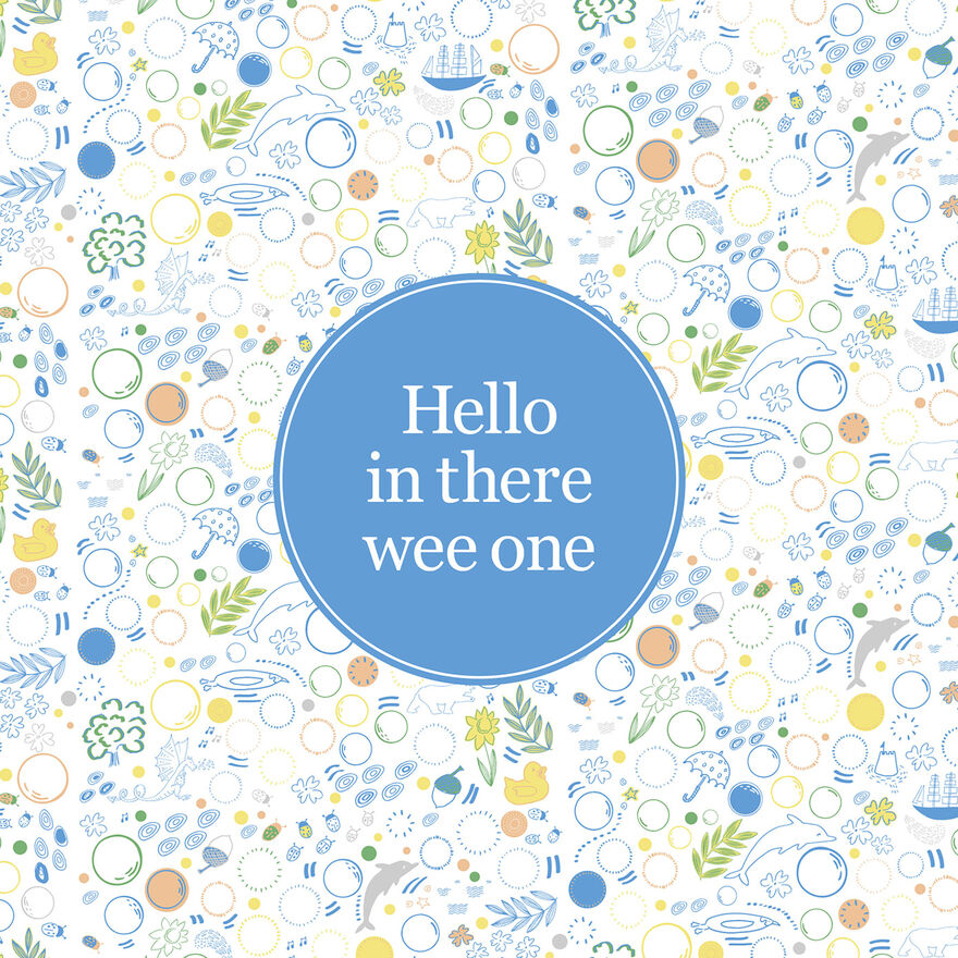 Hello in there wee one book cover featuring illutrations of trees, animals, flowers, bubbles and more
