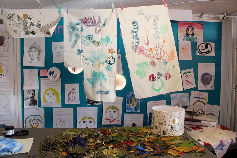 Plant printing examples hanging up in Create Space