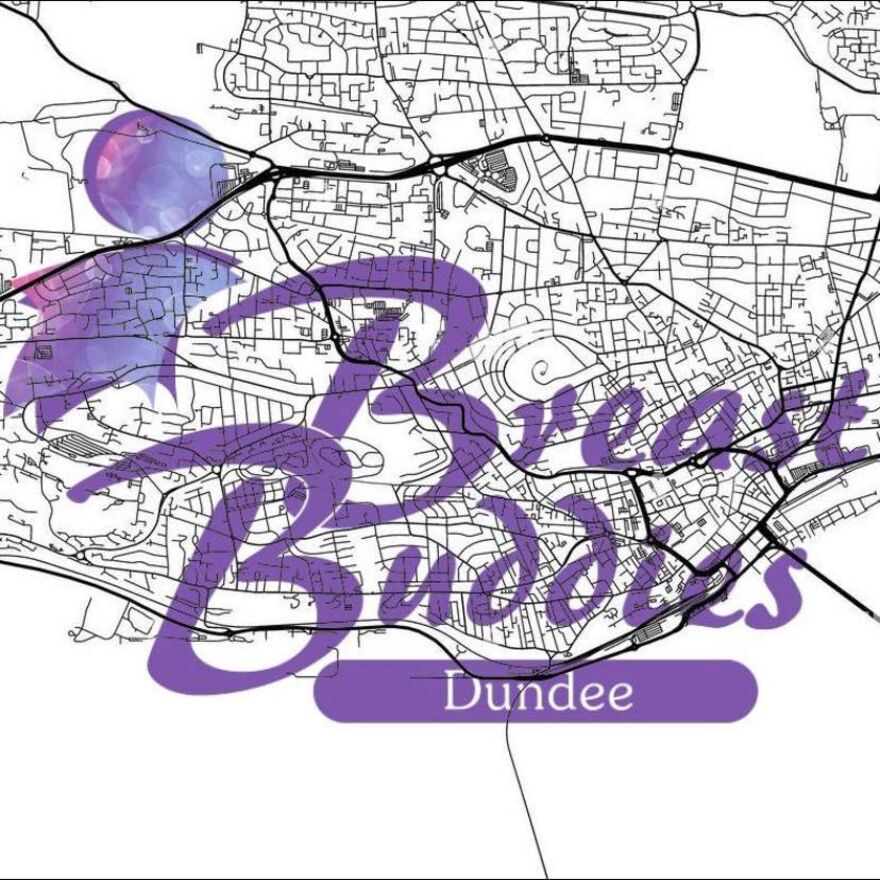 Breast Buddies Dundee loco over a map of Dundee