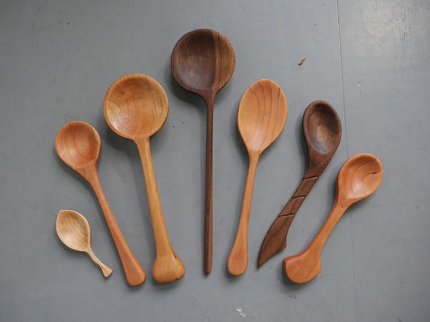 Selection of spoons carved from wood