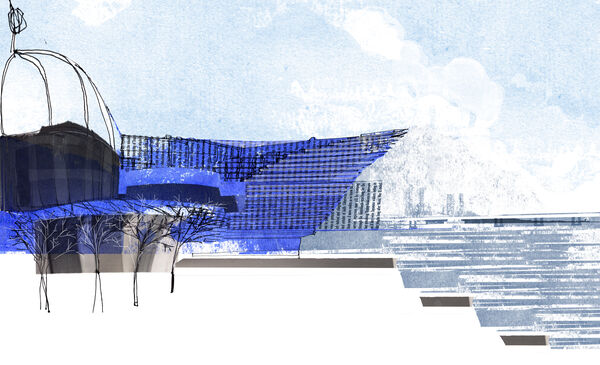 Print of V&A Dundee in ble