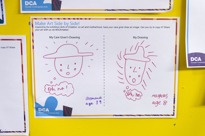 Make Art Side by Side activity sheet showing a drawing of a face made by an adult and a drawing of a face by a child
