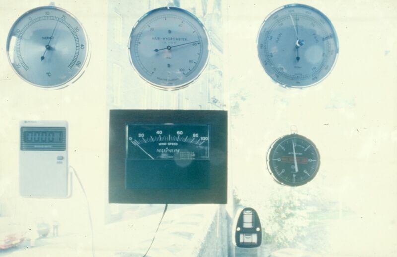 On a window, various circular dials are attached.