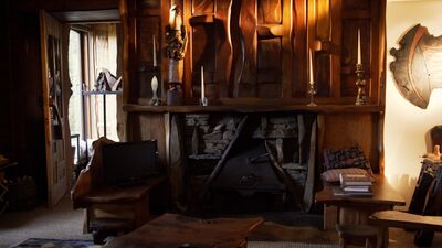 A beautiful handcarved wooden fireplace