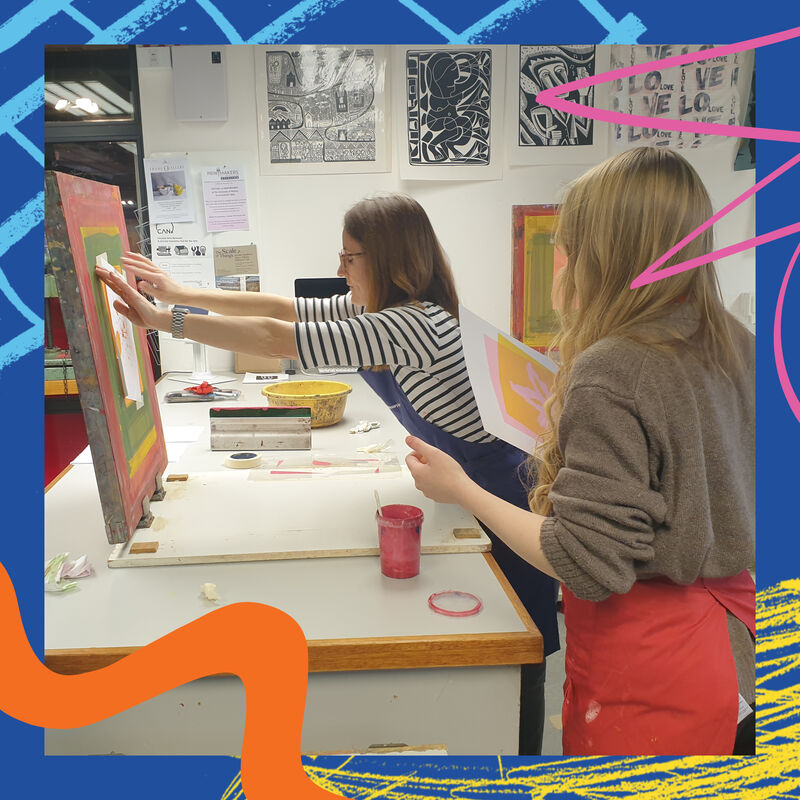Pupils form Braeview screen printing in DCa Print Studio