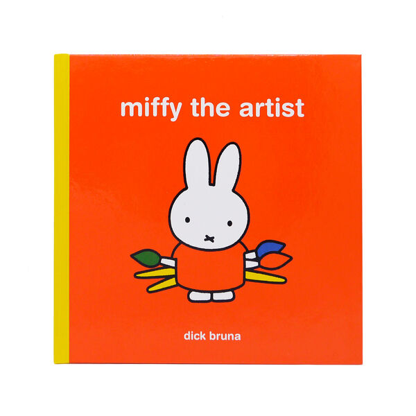 The cover of the book 'Miffy the Artist' featuring a cartoon rabbit character with artistic tools such as a paintbrush and palette.