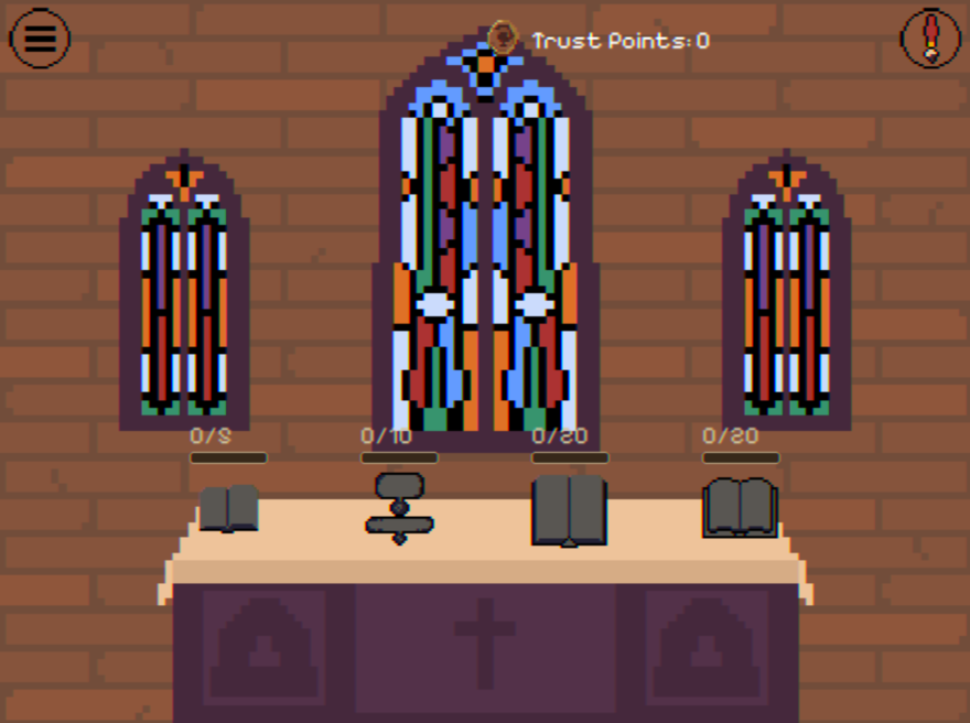 A pixellated altar in a church with different options to choose from.