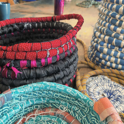 Selection of baskets made from fabric scraps