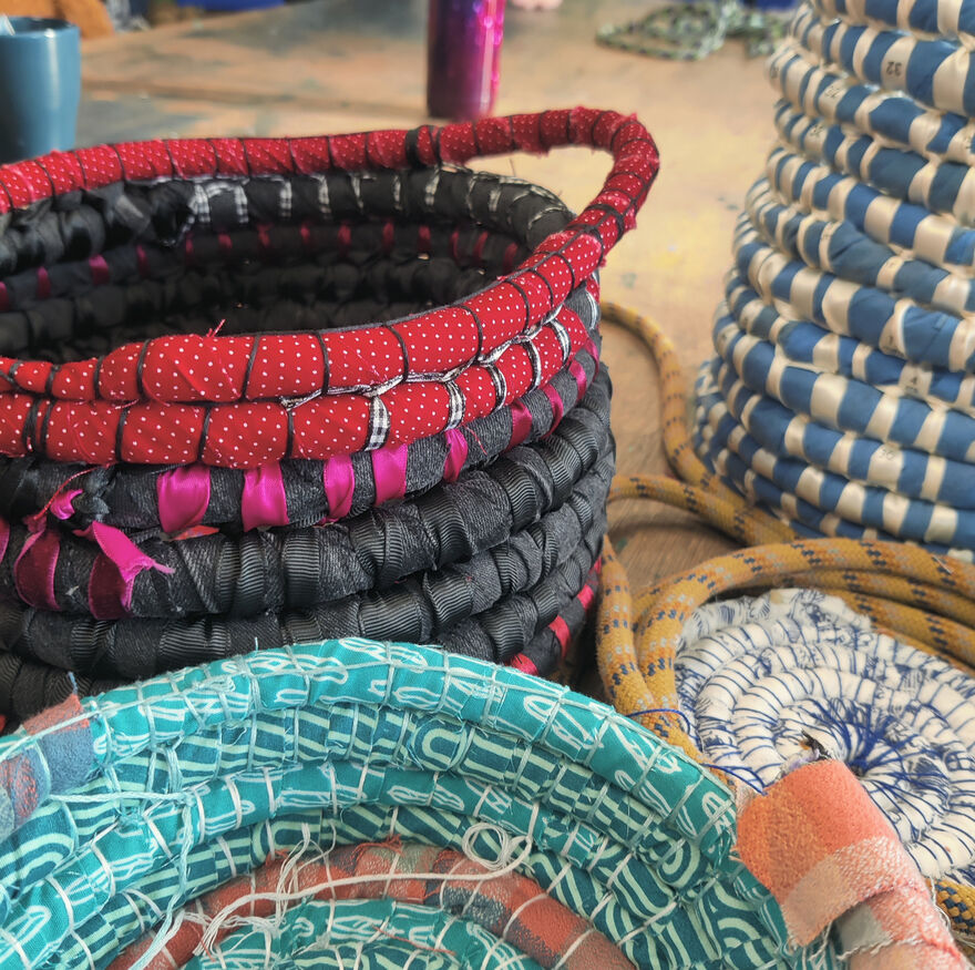 Selection of baskets made from fabric scraps
