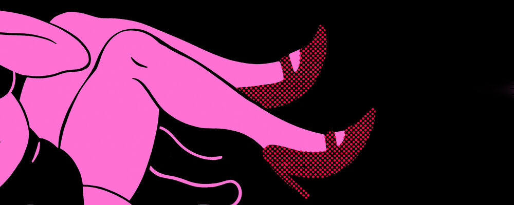 Part of Dundead 2026 illustration showing two legs wearing heels