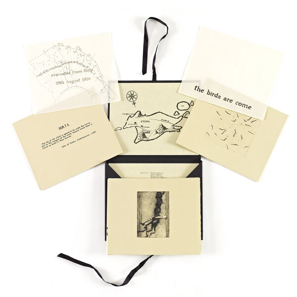 The Hirta Portfolio Open porfolio showing contents including etchings and printed poems
