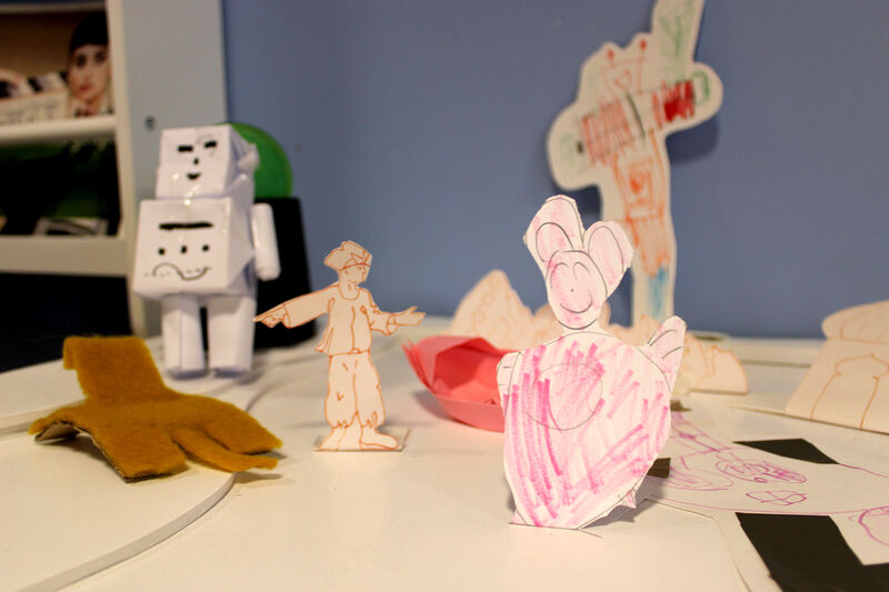Characters created as part of our film set activity including a robot, anumal, mouse and Sabu from Michelle Williams Gamaker's film Thieves
