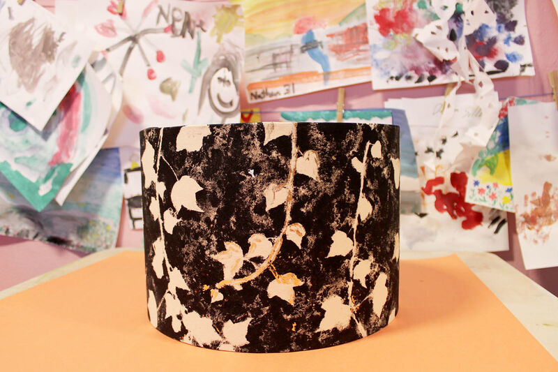 Lampshade printed with black ink to create an ivy deisgn