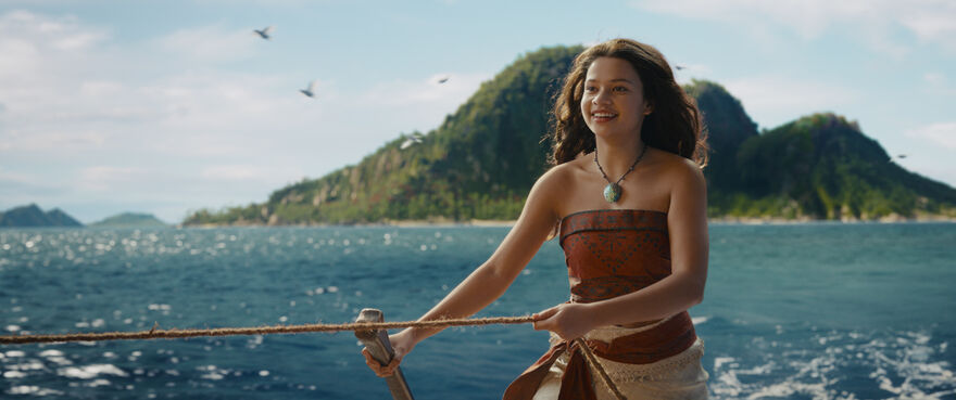 Moana sailing her boat in the sun