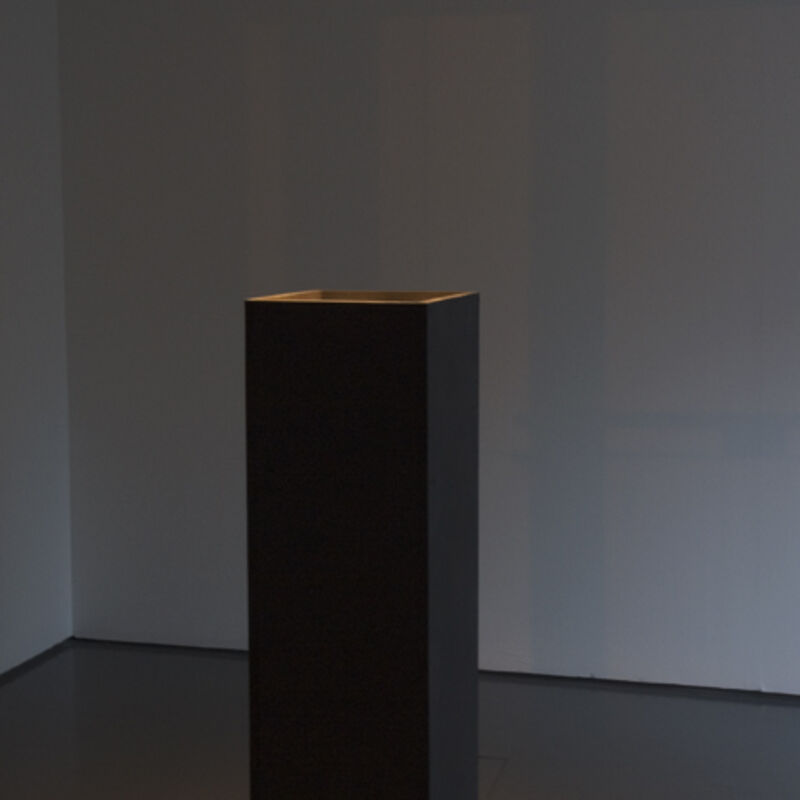 From Matthew Buckingham’s exhibition. A black plinth stands in DCA Galleries.