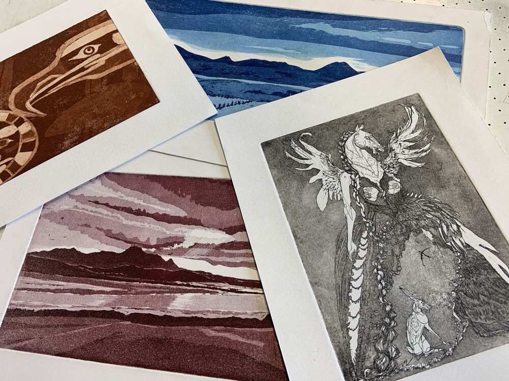 Selection of four prints made by Aquatint Etching