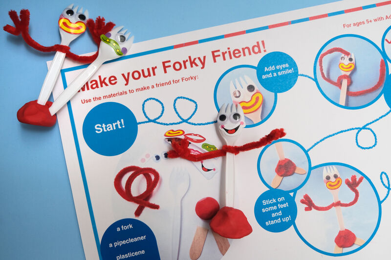 A learning activity sheet at DCA with examples of 'Forky' toy characters