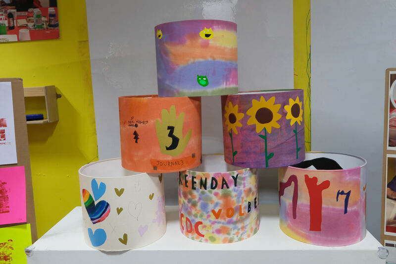 Display of decorated lampshades in Create Space
