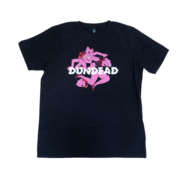Black undead t-shirt with 2026 festival logo featuring a cartoon woman eating an eyeball