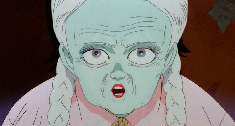 Still from anime Akira of an old woman's face