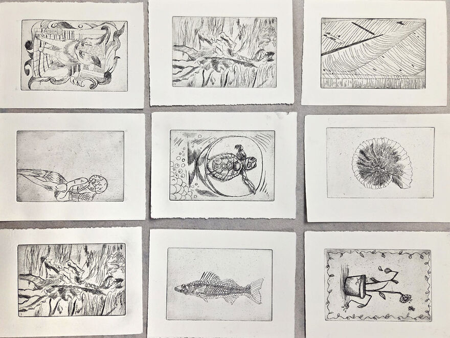 Nine etchings by Morgan Academy pupils