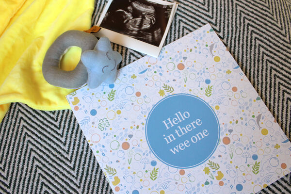 Hello in there wee one book surrounded by baby scan and tys